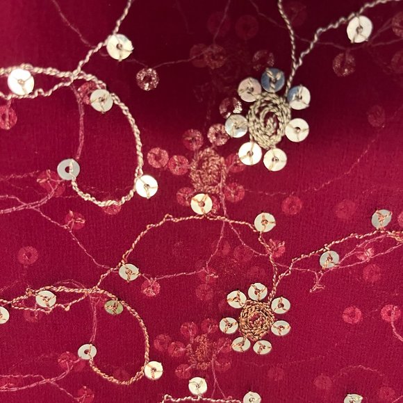 Bollywood Sheer Maroon Embroidered Sequin Scarf 34” X 76” From India - Picture 2 of 10